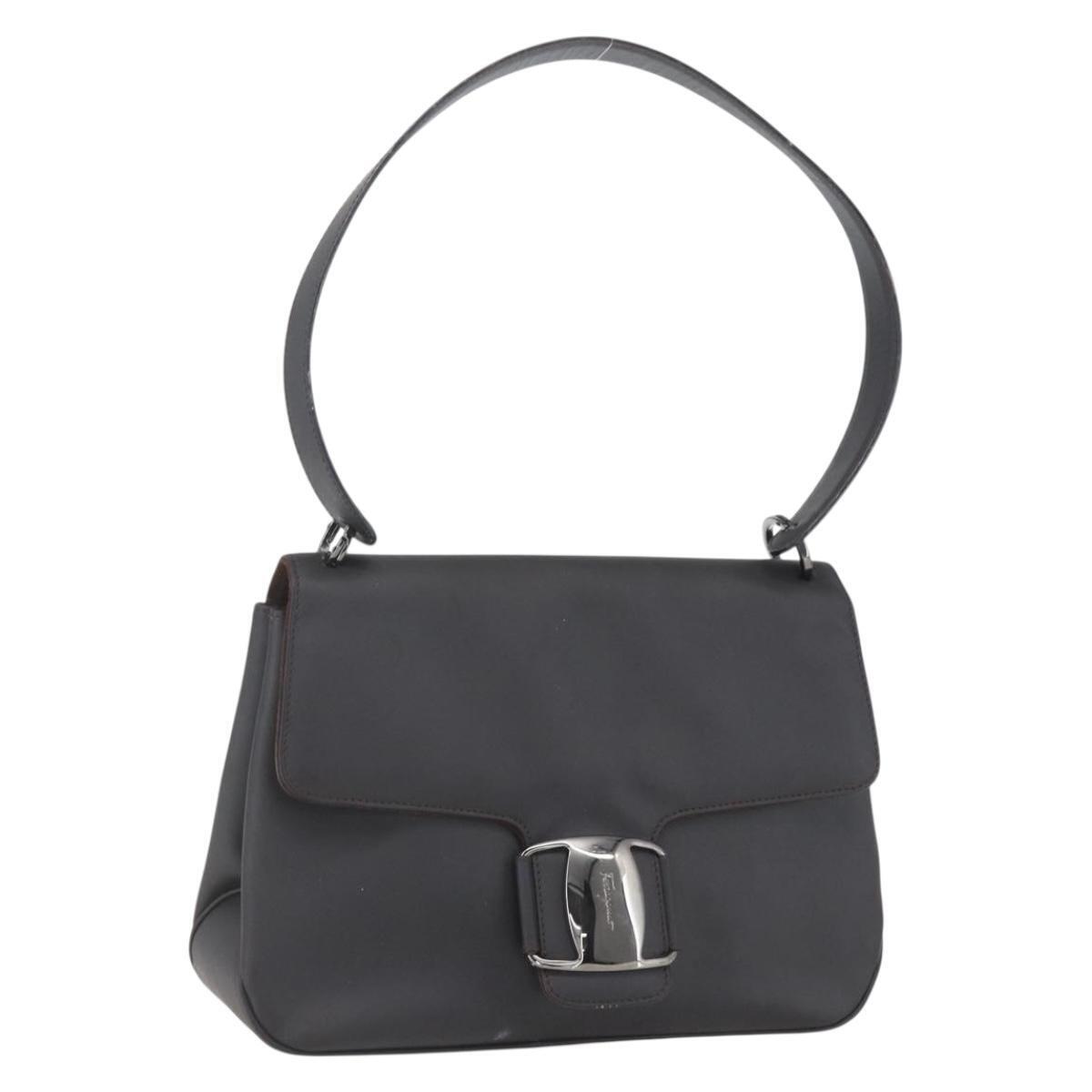 Salvatore Ferragamo Shoulder Bag Leather Dark Brown Silver Auth Ka1328